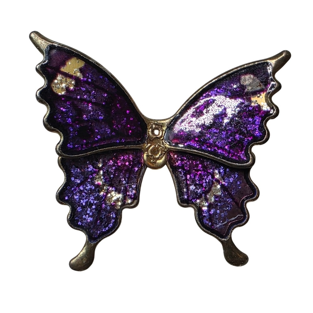 Vintage Purple Glitter Enamel Butterfly Brooch Gold‎ Tone Animal Pin 2 Inch